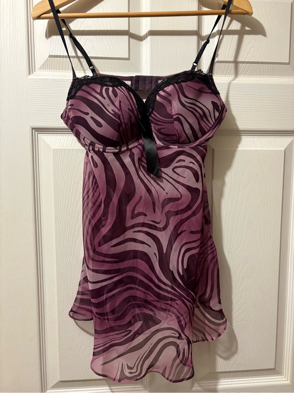 La SENZA Purple Zebra-Print Teddy with Black Lace Trim